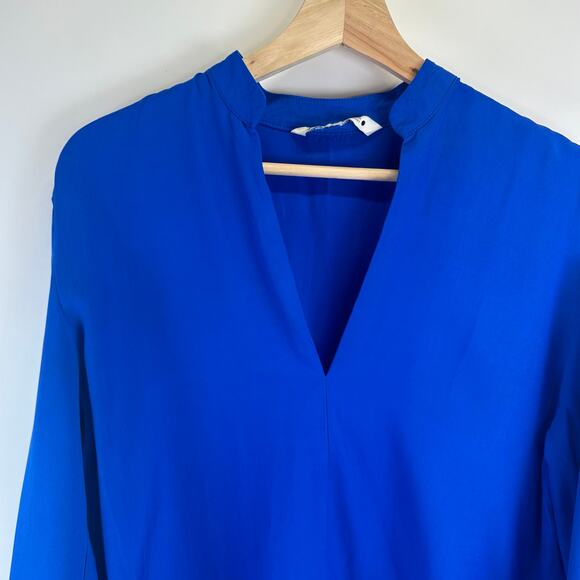 Zara Long Sleeve Royal Blue Deep V Neck Slit Blouse Womens Small Flowy Boxy - Picture 3 of 14